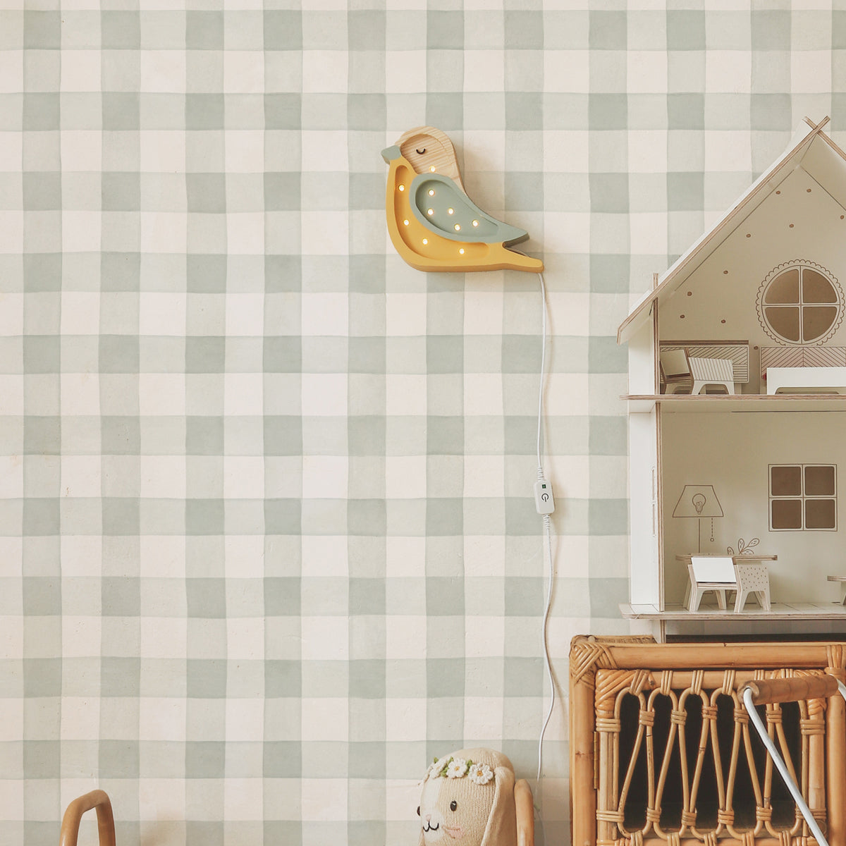 Luz nocturna infantil Pajarito verde y mostaza