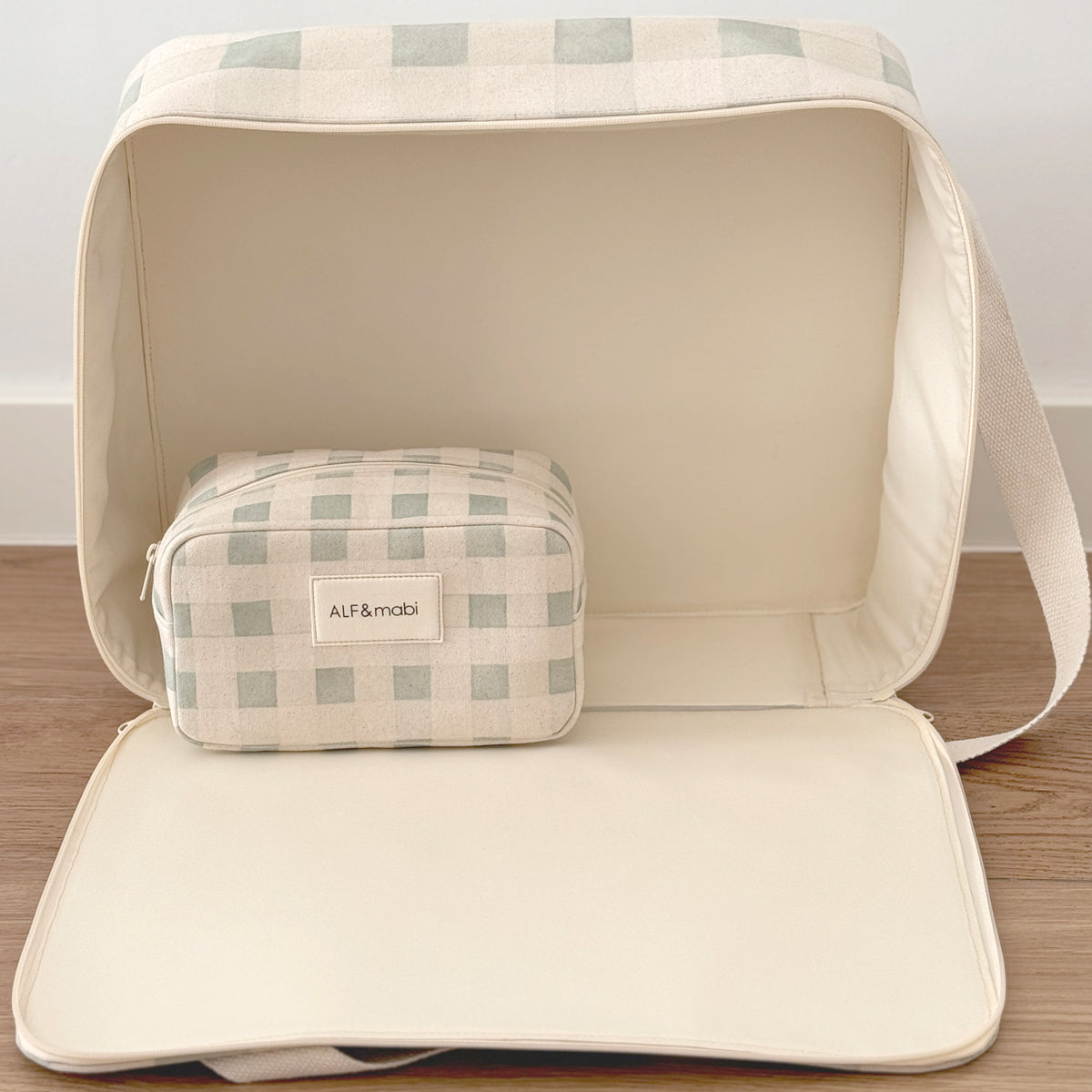 Maleta maternidad grande para hospital cuadros verde vichy