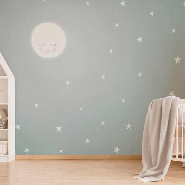 Mural infantil Cielo con estrellas verde para decorar cuartos de niños