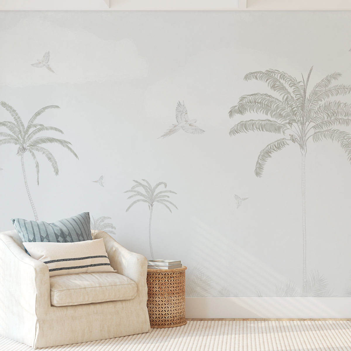Mural de pared Palmeras Tropicales Green Cream