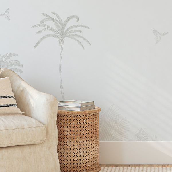 Décoration murale palmiers tropicaux vert crème