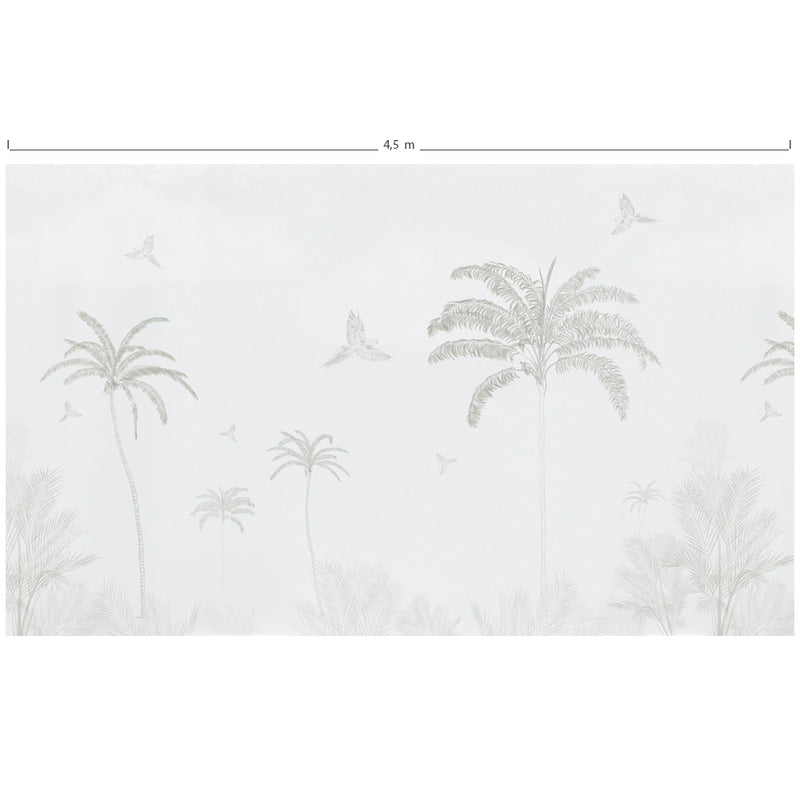 Murale verde crema con palme tropicali