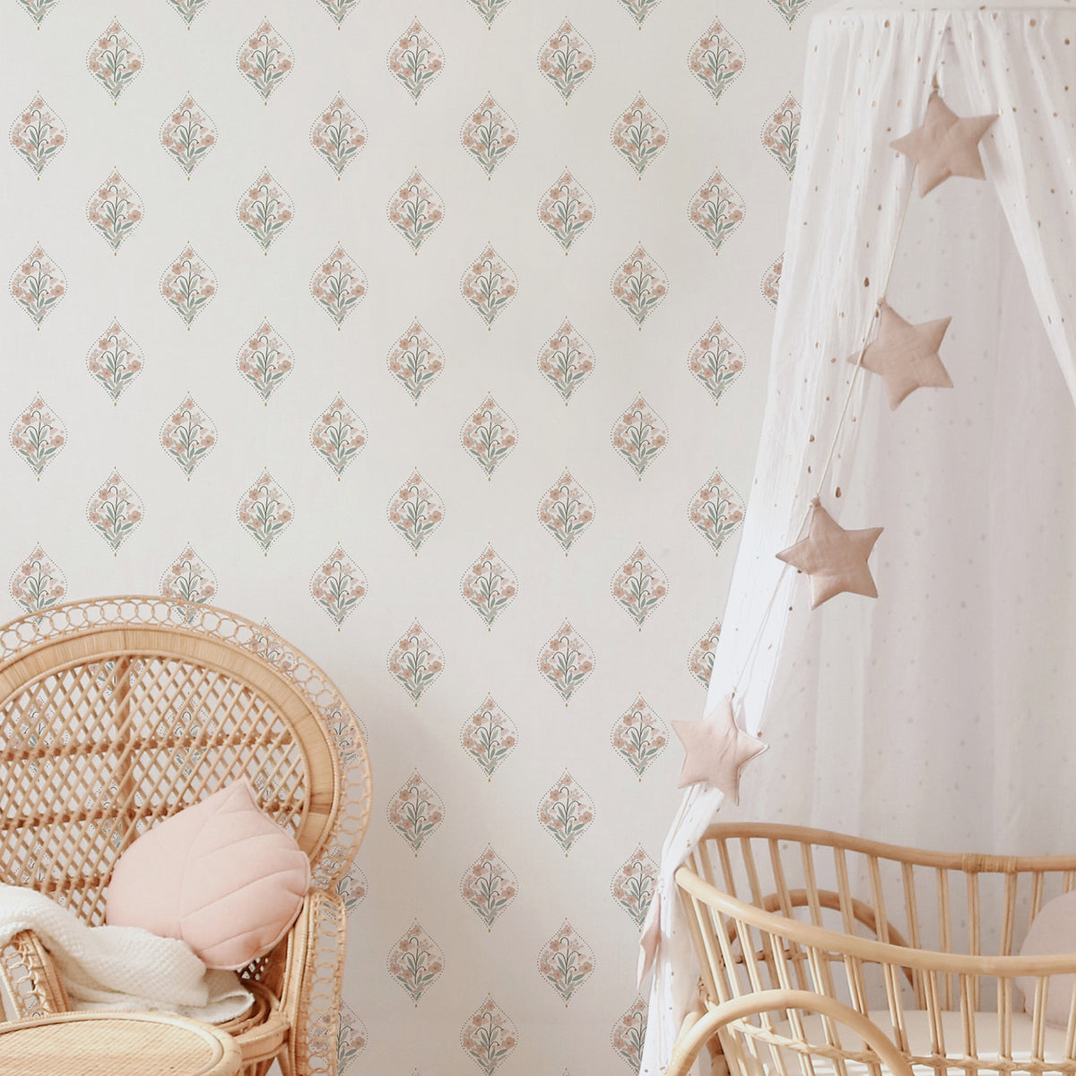 Papel pintado Boho de flores para decoración del cuarto infantil