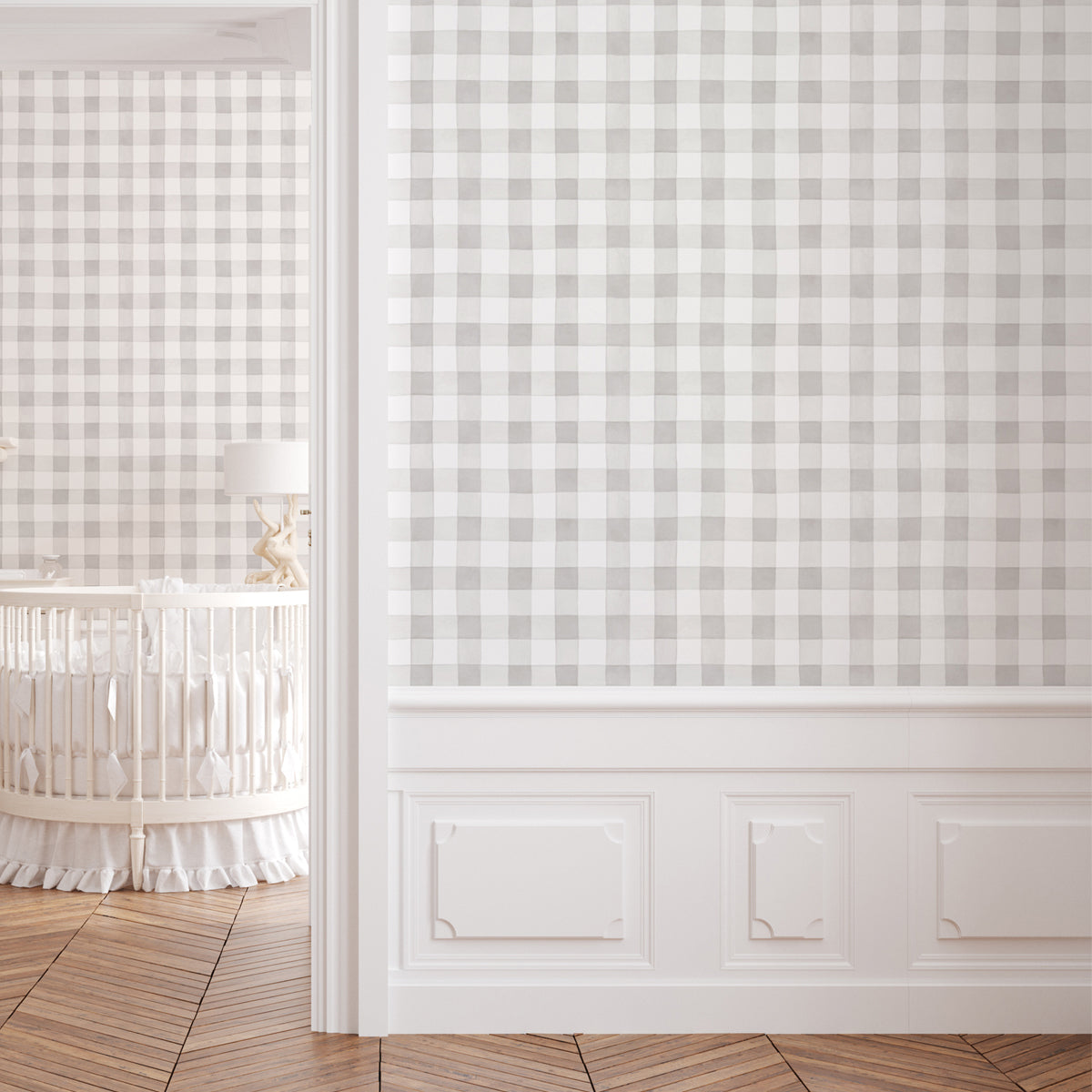 Papel pintado Cuadros beige y gris para decorar cuartos de niños