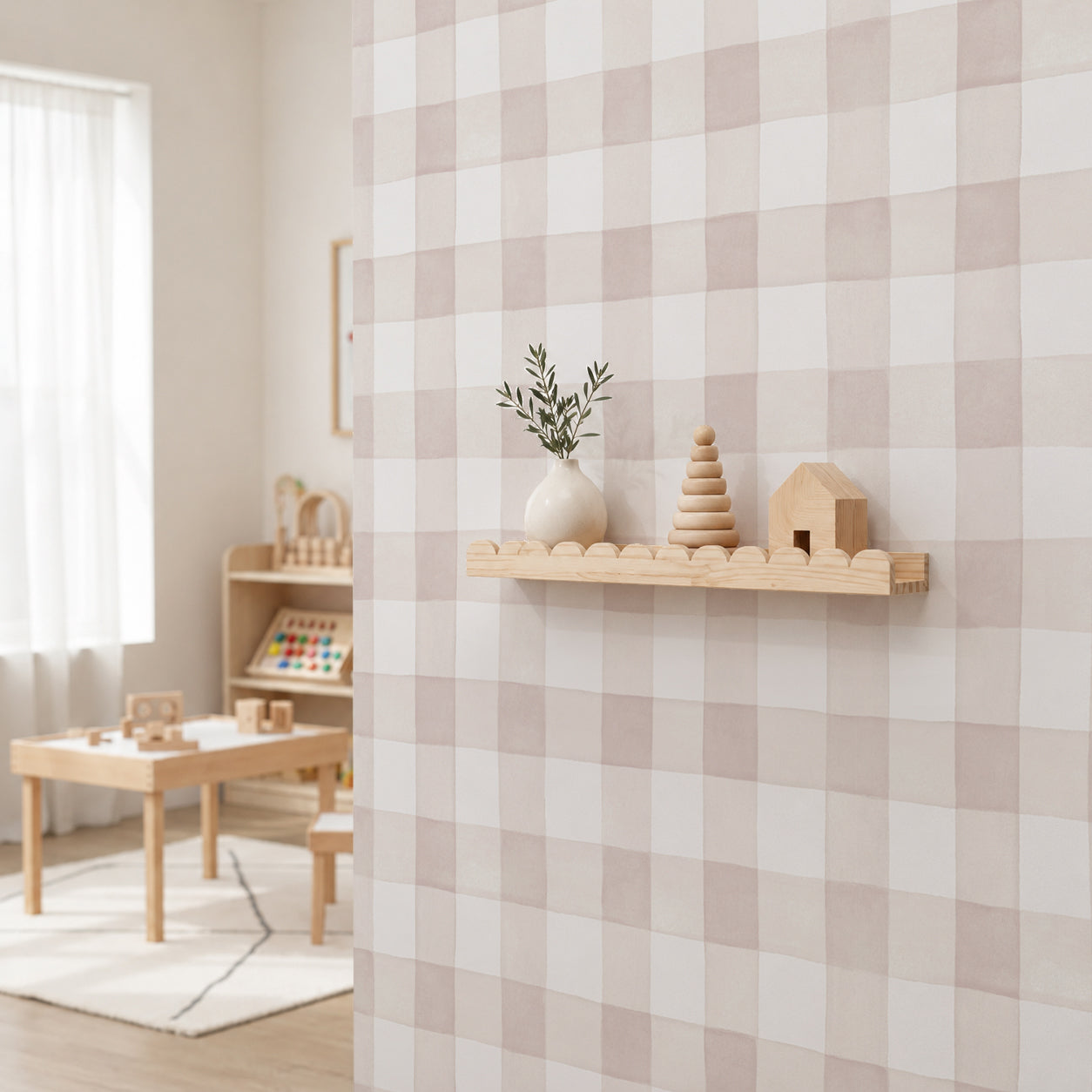 Papel pintado cuadros vichy gingham rosa