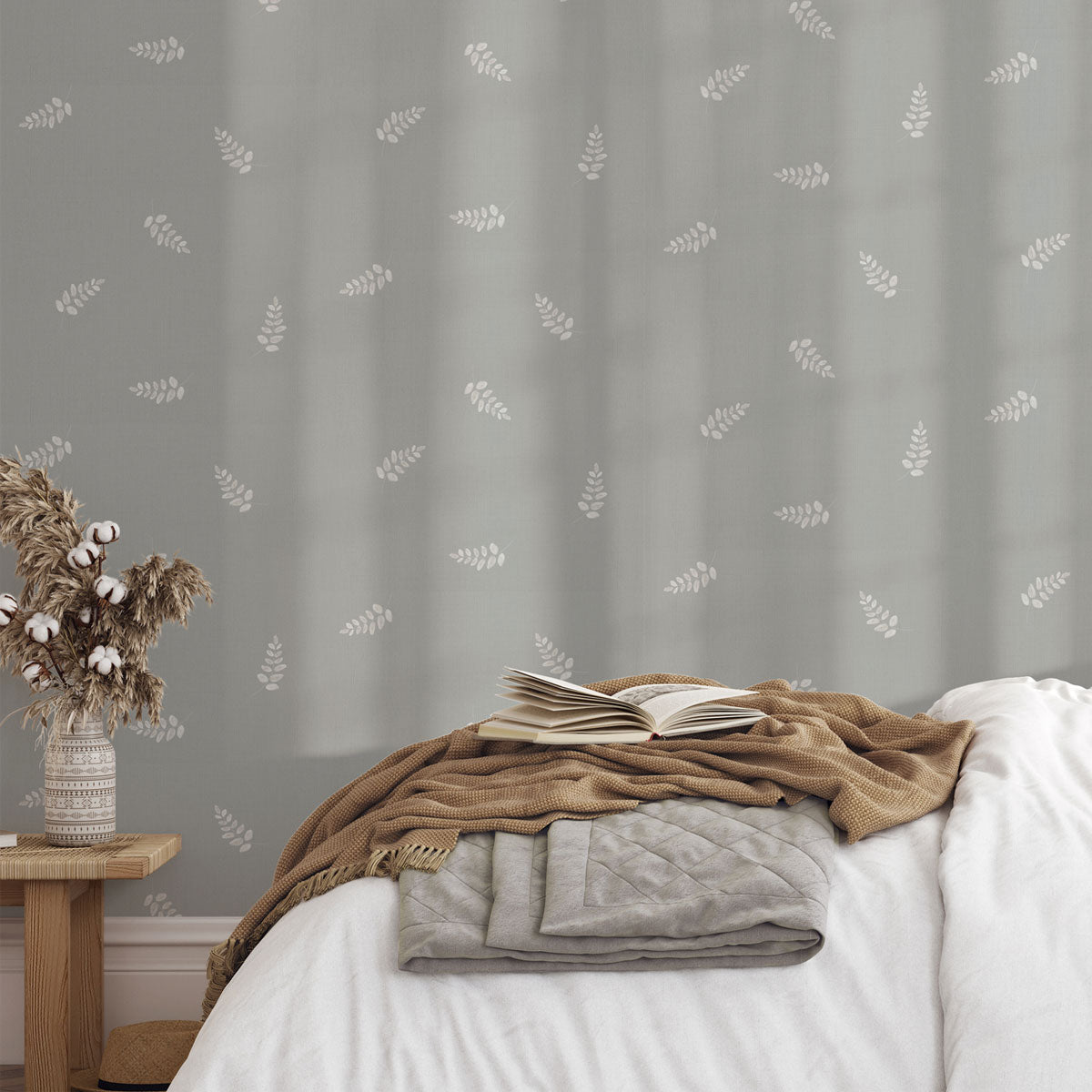 Papel pintado para decorar cuartos de matromonio en verde y beige