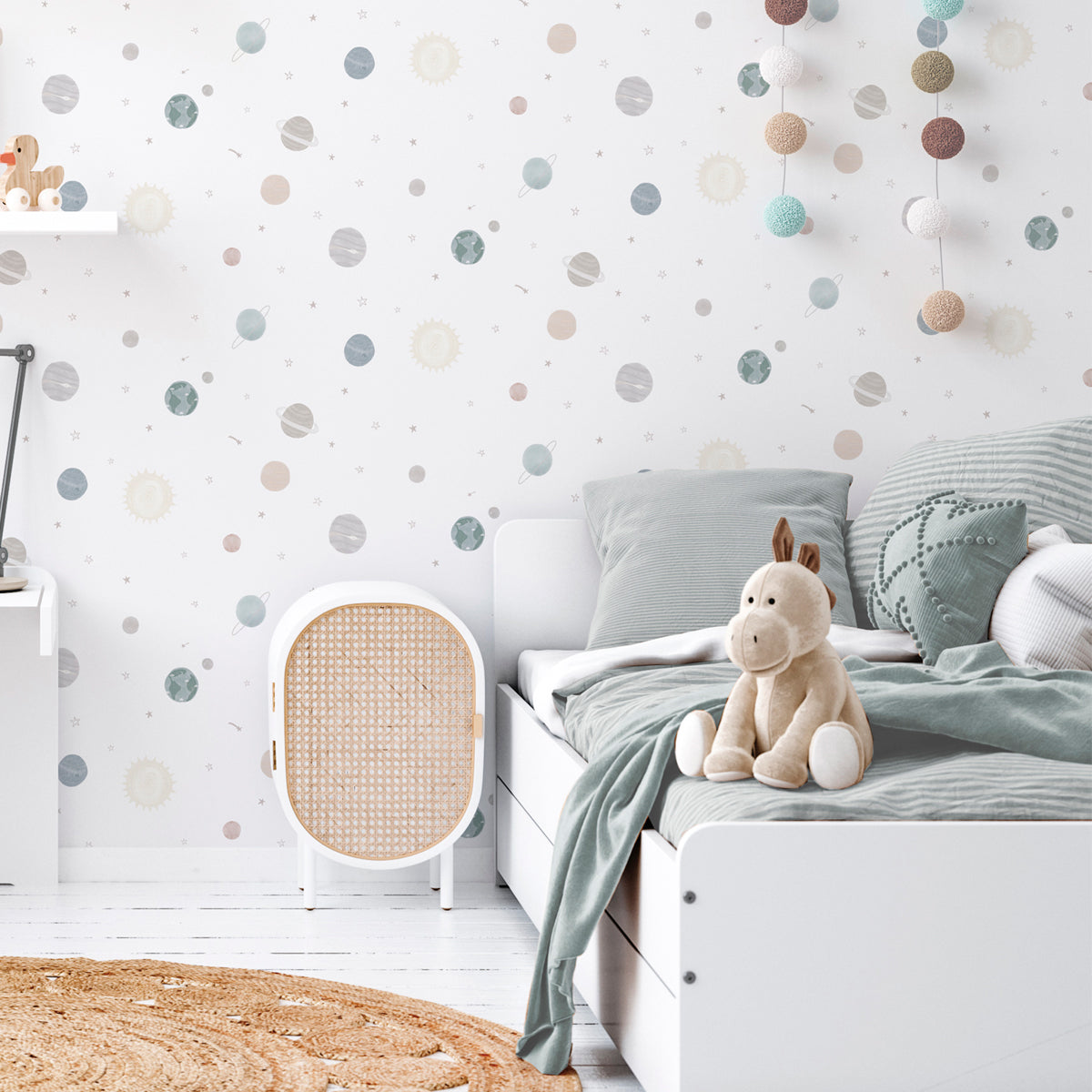 Papel pintado con dibujos de planetas para la decoración de la habitación de niños