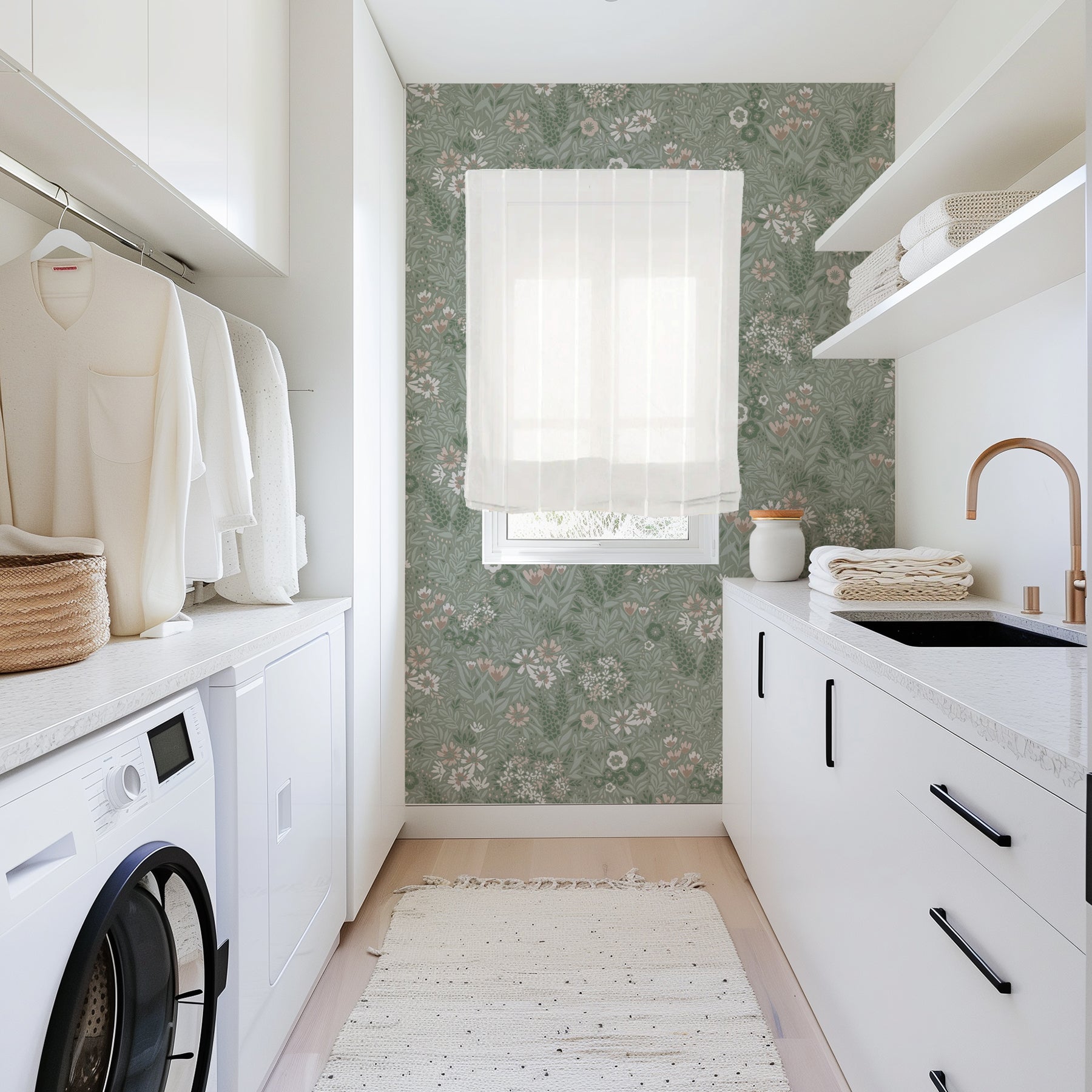 Papel pintado Floral Botánico para decorar lavanderías