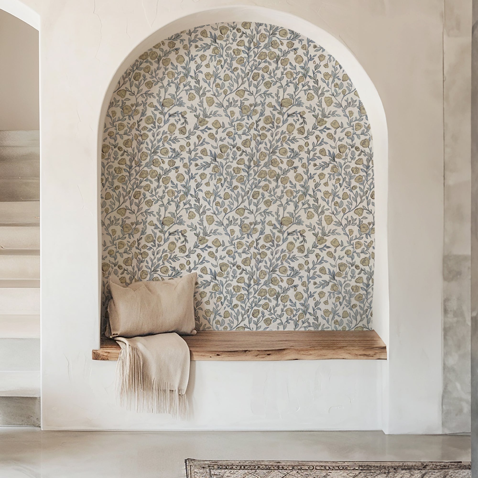 Papel pintado floral vintage beige