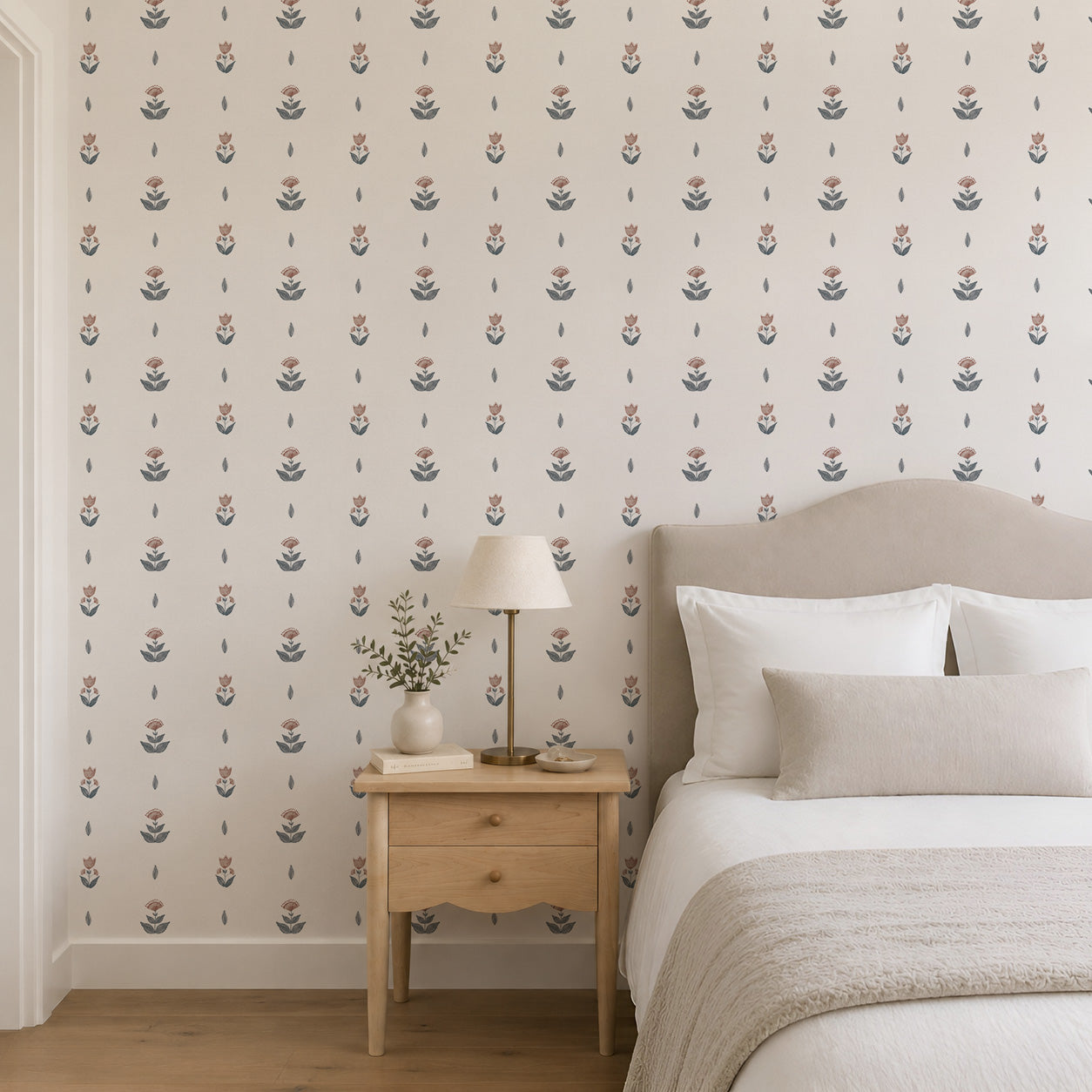 Papel pintado flores boho granate y azul