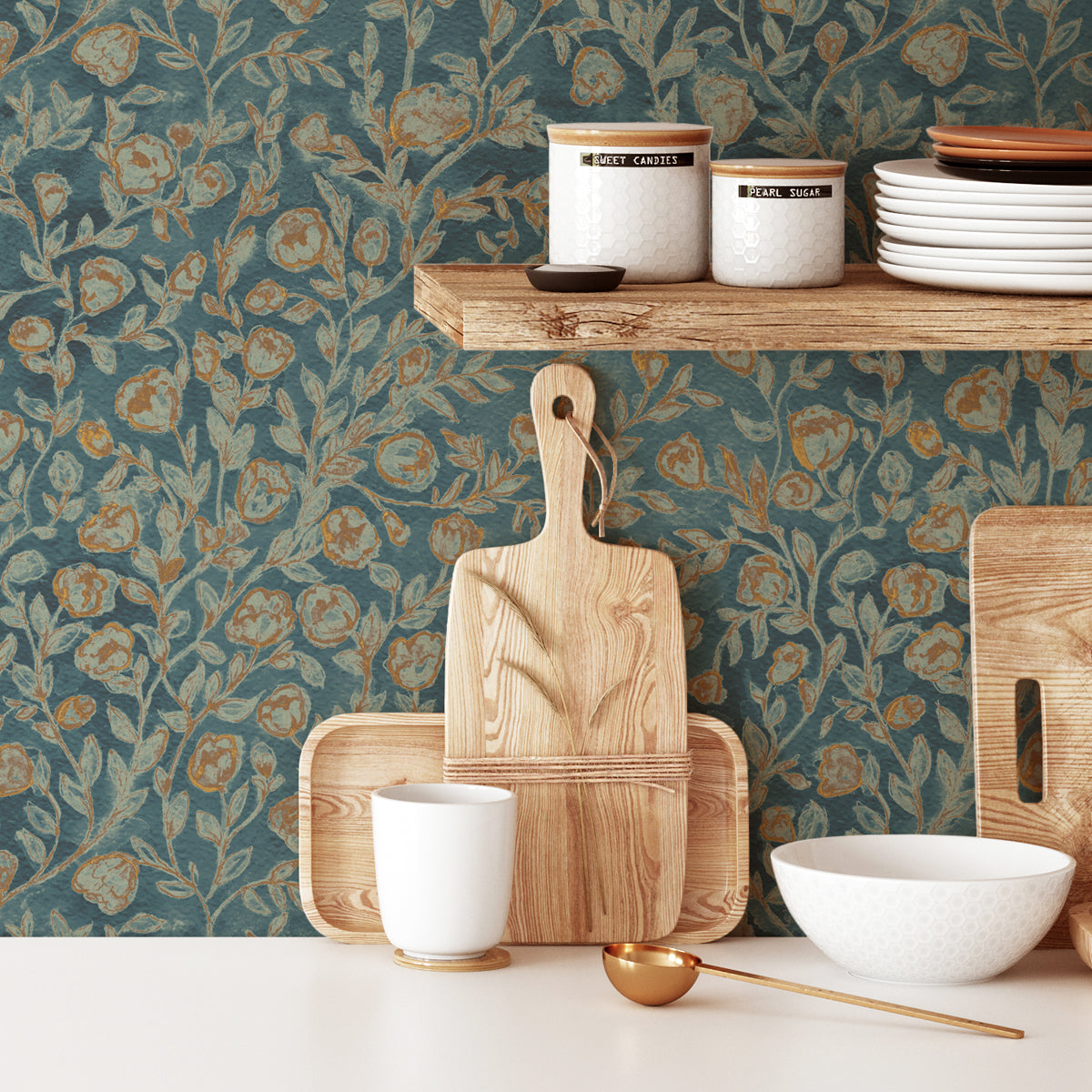 Papel pintado flores shabby chic para decoración de la casa