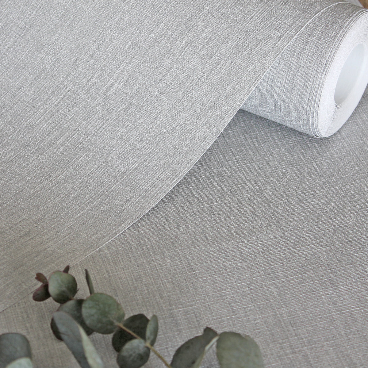 Papel pintado gris ceniza efecto tela vinilico 