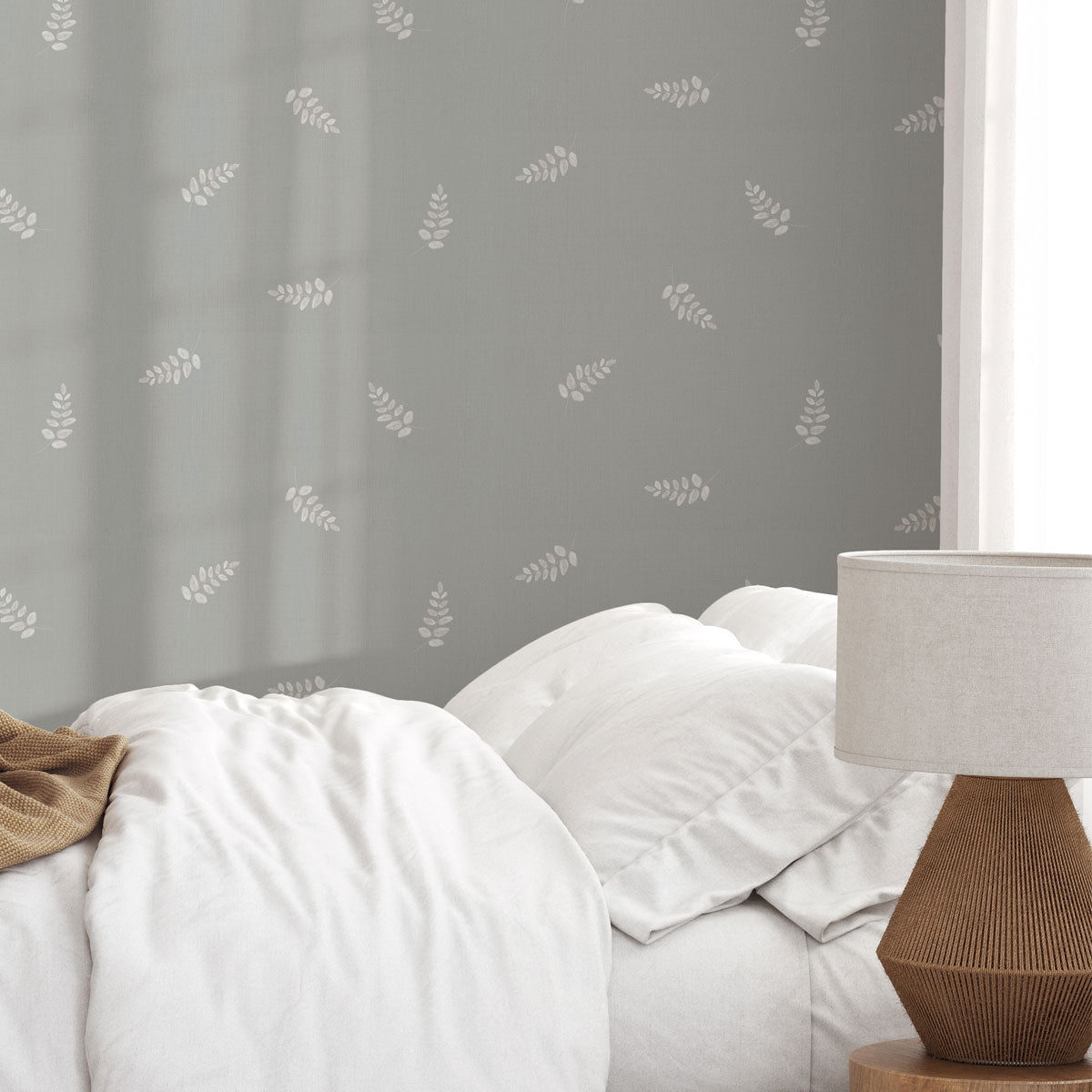 Papel pintado hojas con fondo oscuro efecto lino para decoración de interiores