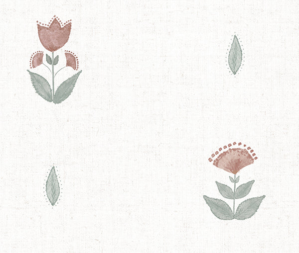 Papel pintado infian flower coral y verde agua