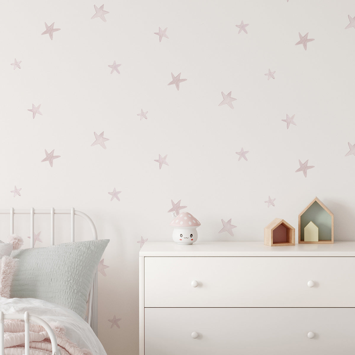 Papel pintado infantil estrellitas rosa para decoración de habitación de niñas