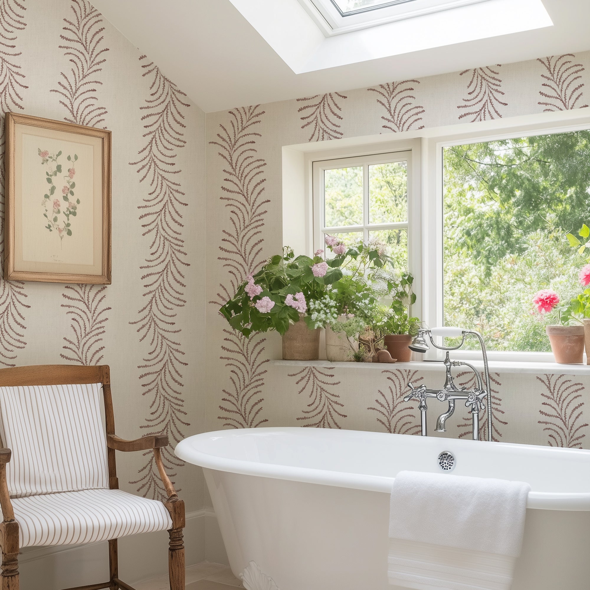 Papel pintado Ondine Dibujos botánicos color rojo