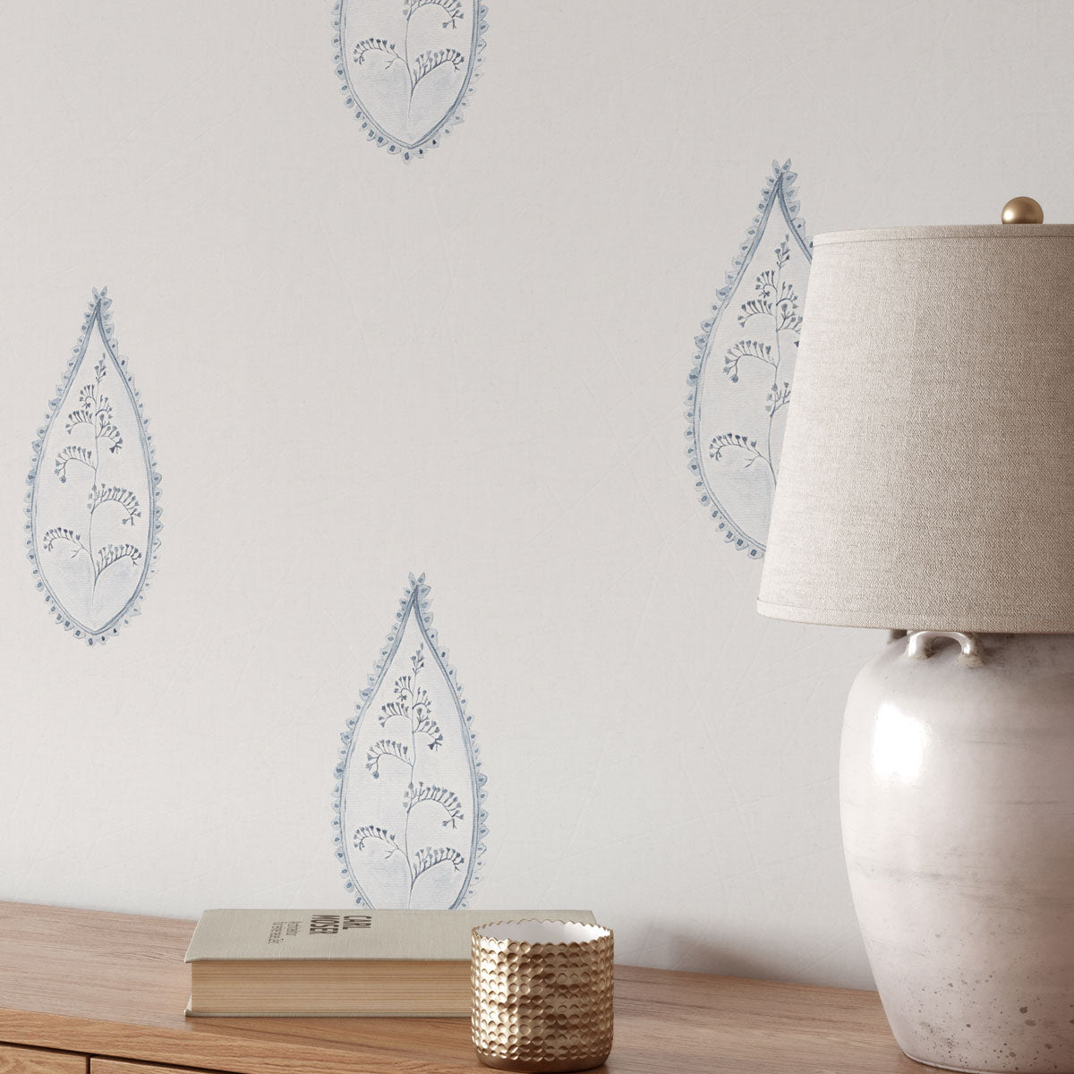 Papel pintado Paisley azul grisáceo para decoración del recibidor