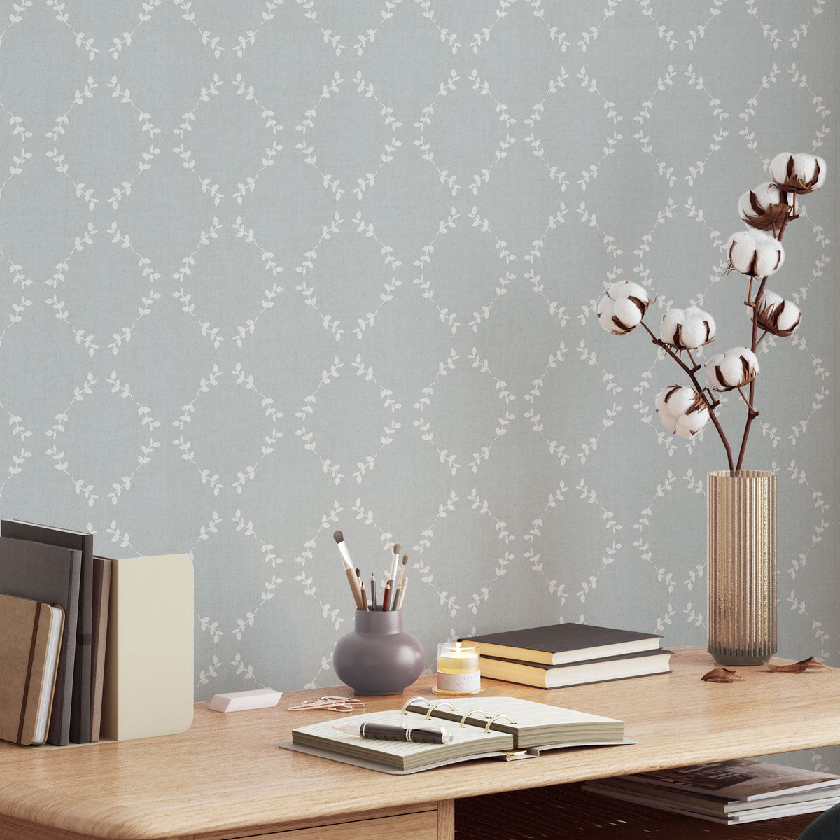 Papel pintado Ramitas geométricas lino para decoración de la casa