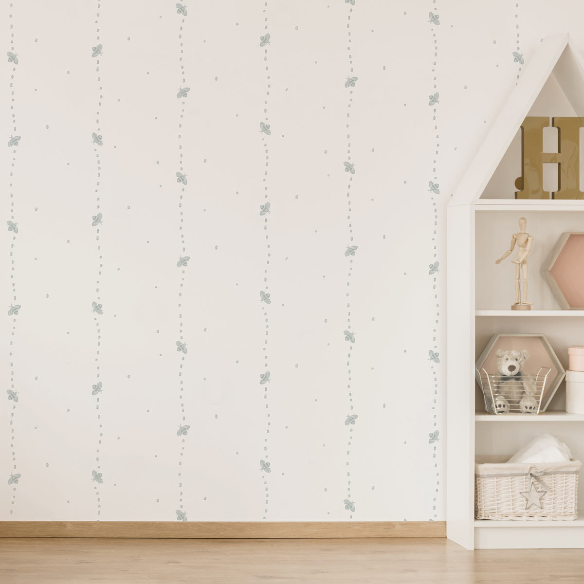 Papel pintado Rayas de abeja verde para decorar cuartos de niños