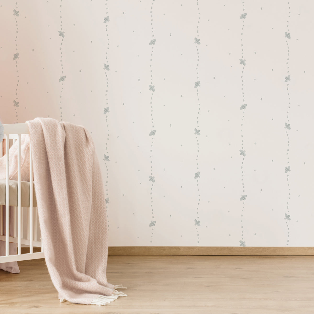 Papel pintado Rayas infantil con dibujo de abejas