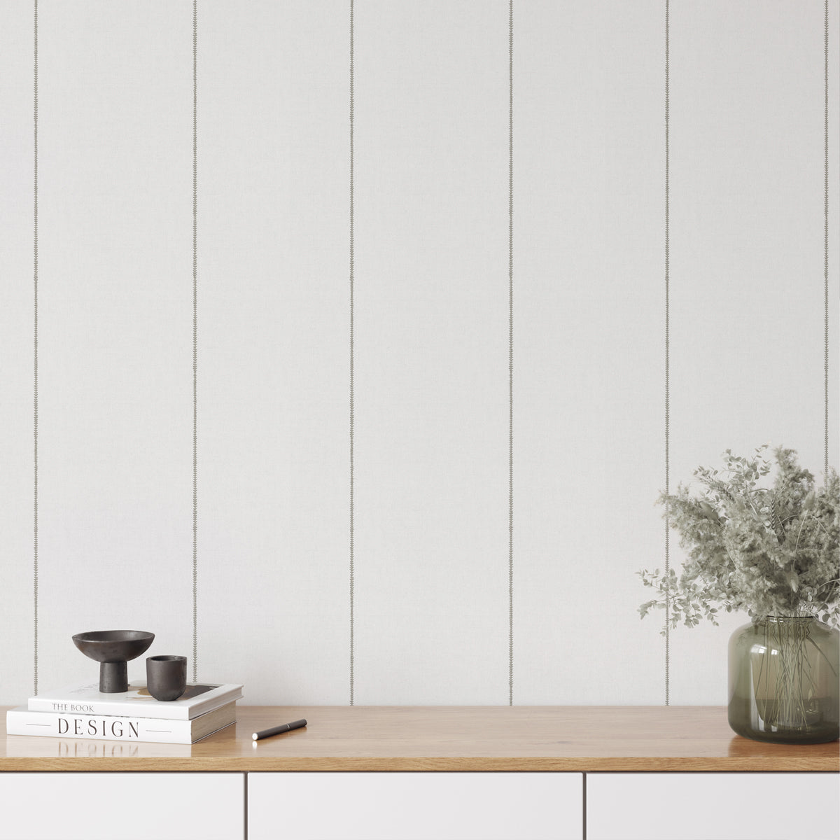 Papel pintado rayas minimalistas color beige topo para decoración de interiores