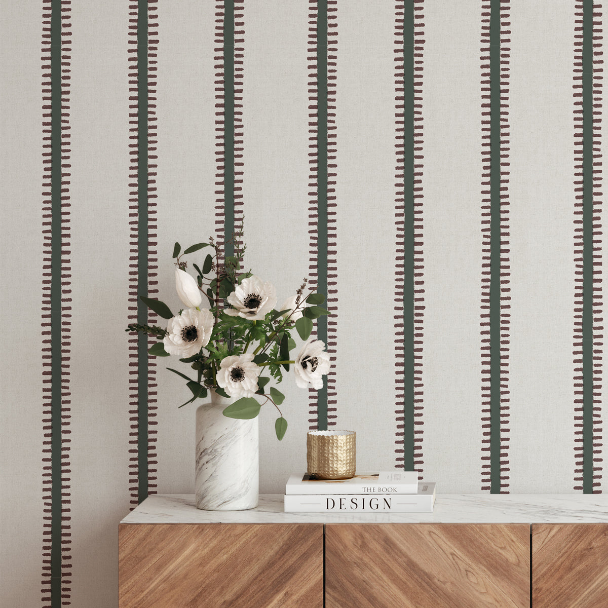 Papel pintado Rayas Pati green Burgundy de Alfmabi 