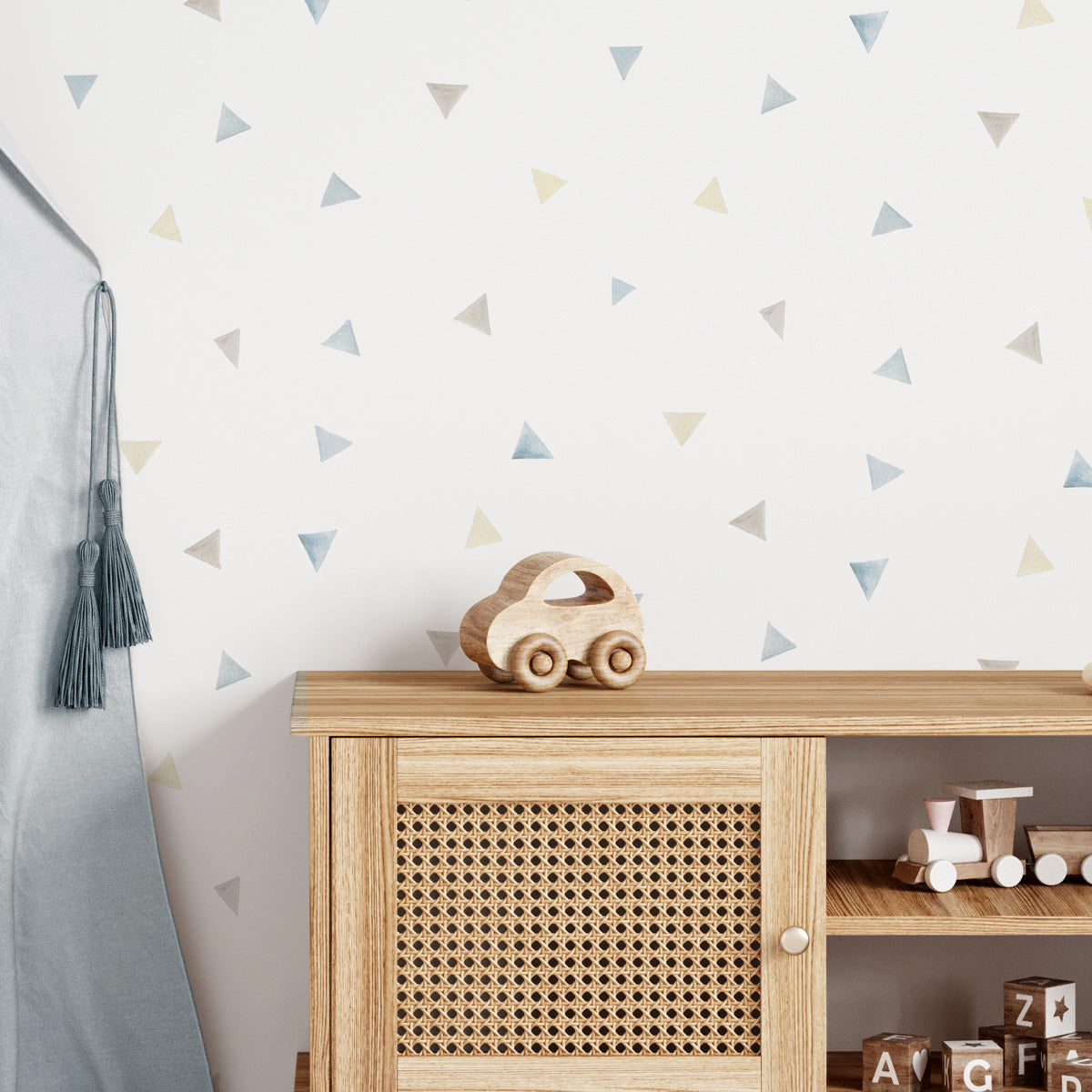 Papel pintado Triangulos azul para decoración del cuarto del bebé