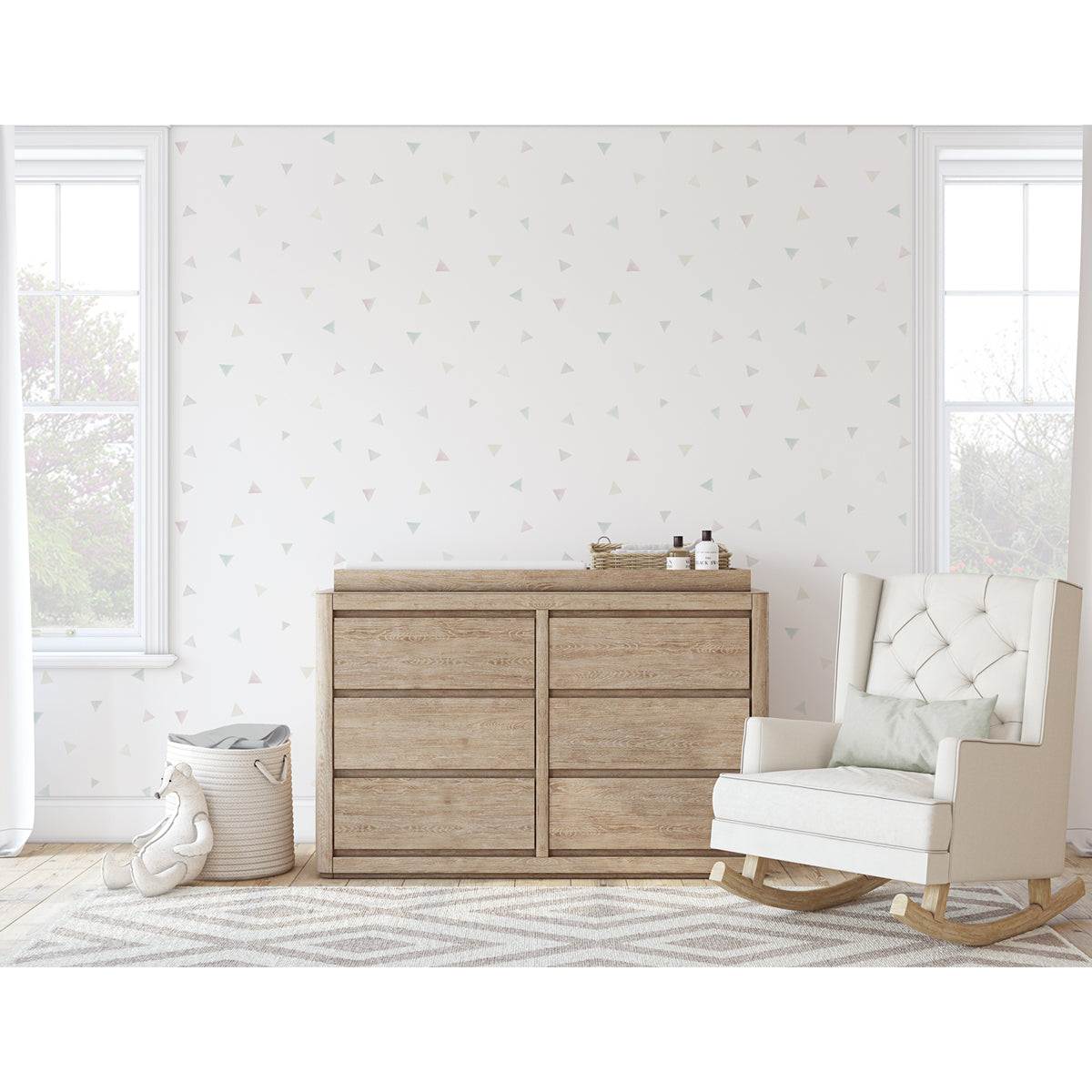 Papel pintado Triangulos para decorar cuartos de bebé en colores neutros