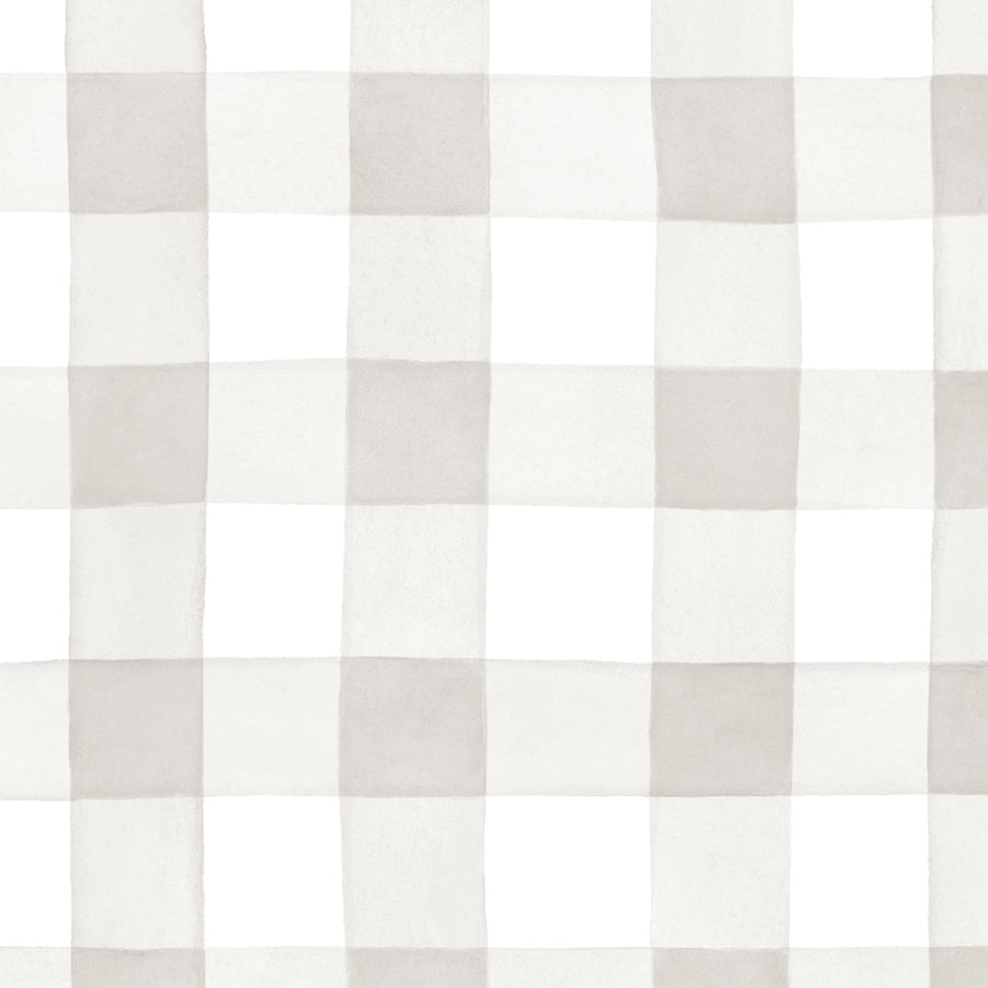 Papel pintado Vichy beige e gris para decoración de cuartos de niños