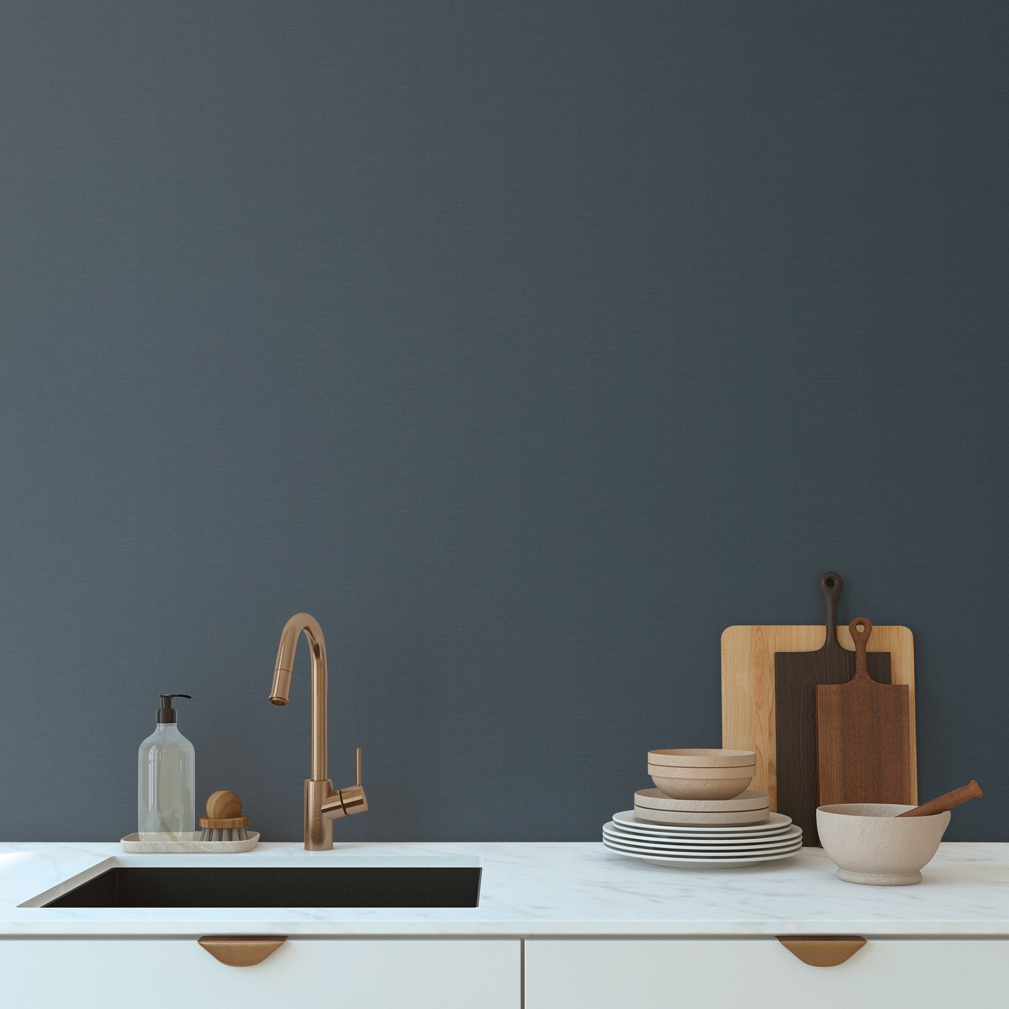 Papel pintado vinílico texturizado azul oscuro