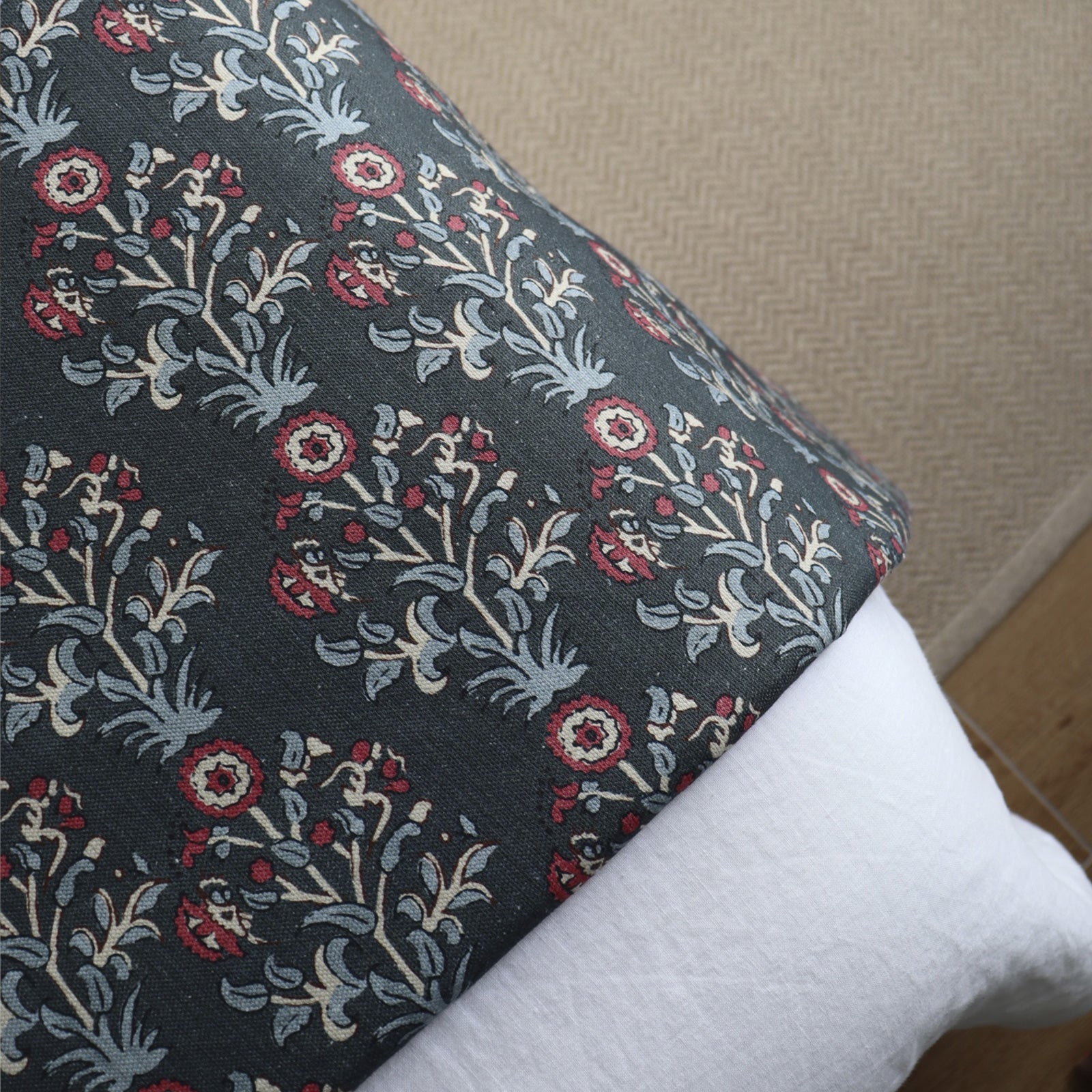 Plaid loneta estampado floral azul marino