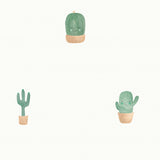 El papel pintado Cactus niño es perfecto para dar un toque de color a la decoración infantil con su precioso estampado de cactus en tonos verdes.