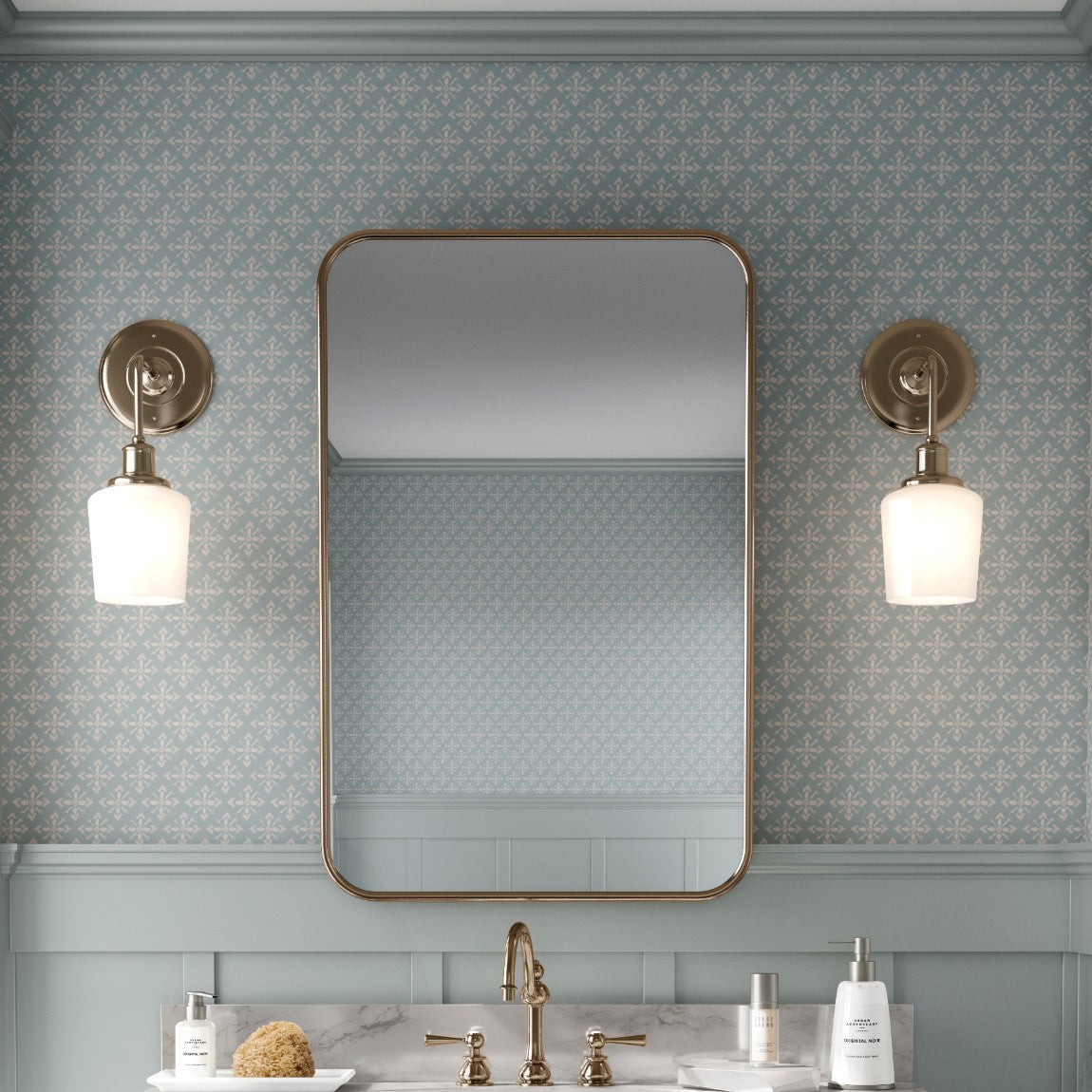 Con nuestro Papel Pintado Cologne verde podrás crear un elegante diseño que se adapta a distintas estancias como el baño o el dormitorio del hogar. Con un patrón atemporal y clásico que te transportará a una atmósfera tranquila y relajante.