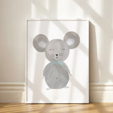 Cuadro Ratón tamaño 33cm x 43cm para decorar la habitación infantil. Dibujo hecho a mano en acuarela y impreso en alta resolución en papel especial. 