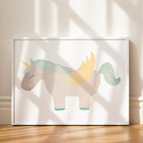 Cuadro Unicornio para decorar cuartos de bebés y niños, en marco blanco tamaño 33cm x 43cm. Diseño hecho a mano en acuarela e impreso en alta resolución en papel especial. 