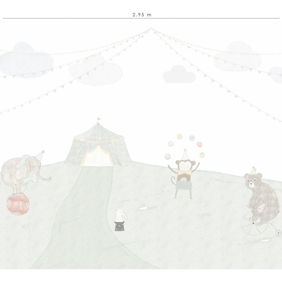 Nuestro mural de pared Mi Circo está diseñado con colores suaves y neutros para combinar de manera fácil con la decoración del cuarto. Los simpáticos dibujos aportan alegría y diversión al ambiente. 