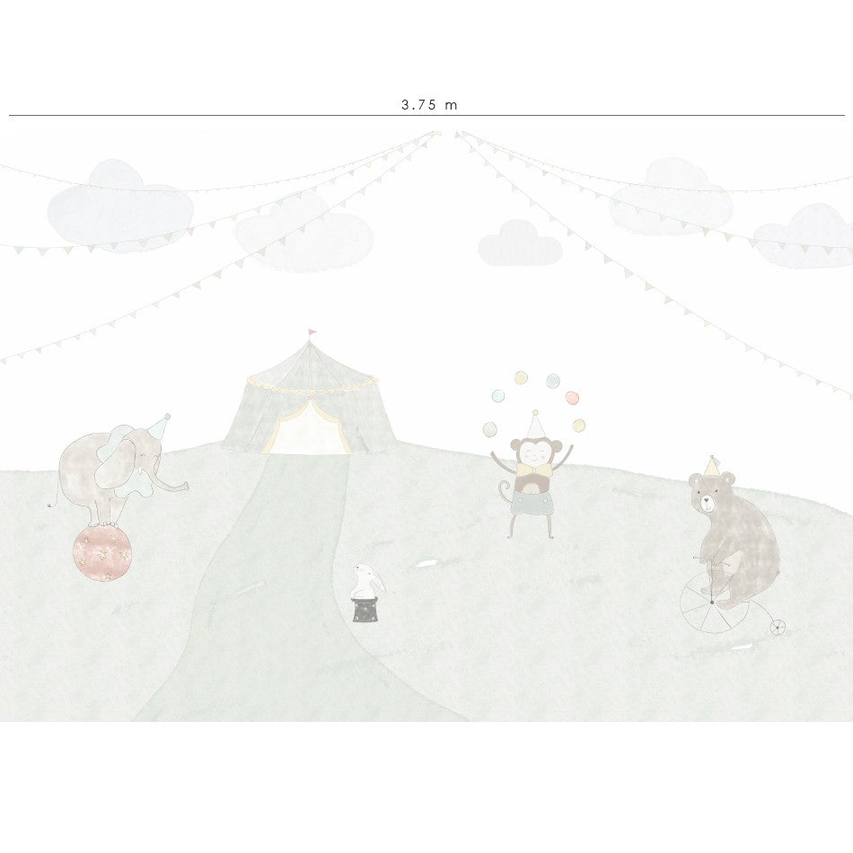 Nuestro mural de pared Mi Circo está diseñado con colores suaves y neutros para combinar de manera fácil con la decoración del cuarto. Los simpáticos dibujos aportan alegría y diversión al ambiente. 