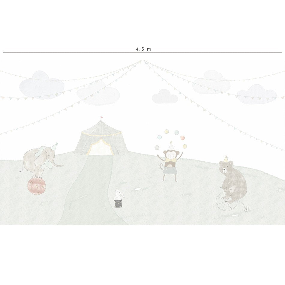 Nuestro mural de pared Mi Circo está diseñado con colores suaves y neutros para combinar de manera fácil con la decoración del cuarto. Los simpáticos dibujos aportan alegría y diversión al ambiente. 