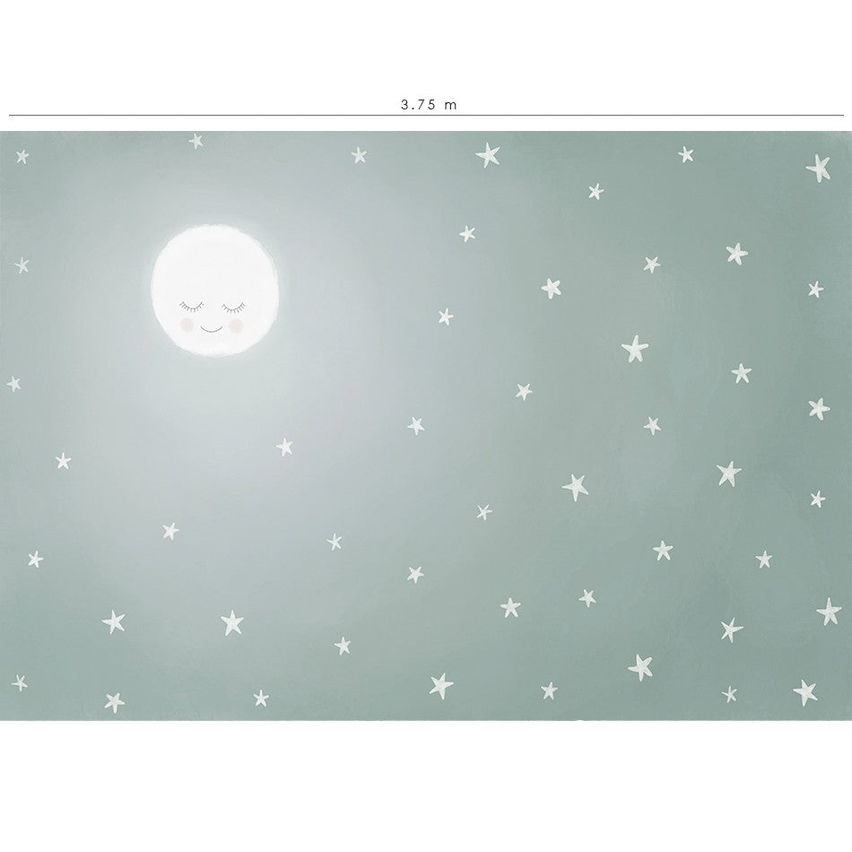 Mural de pared Mi Cielo - verde : un dulce cielo estrellado de luna llena para decorar la habitación de los niños.