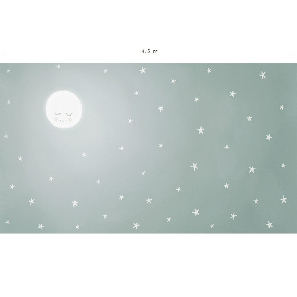 Mural de pared Mi Cielo - verde : un dulce cielo estrellado de luna llena para decorar la habitación de los niños.