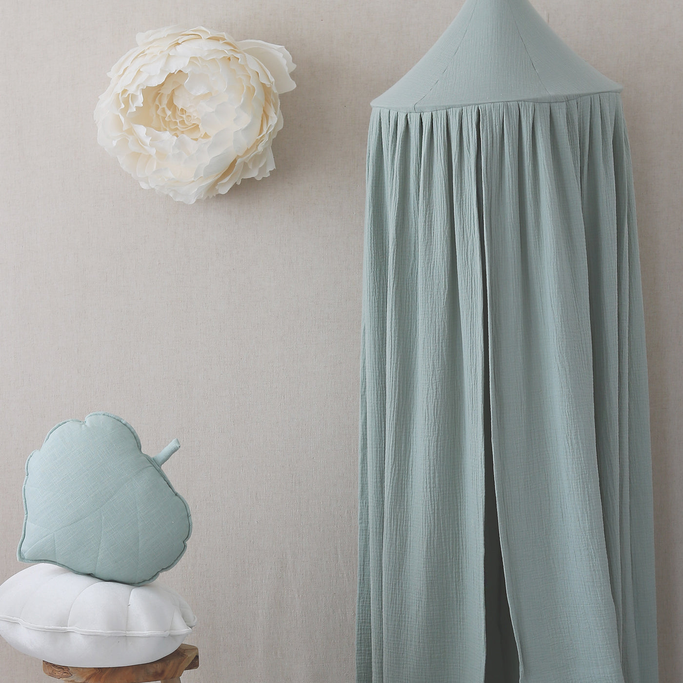 Cielo de cama verde mint de algodón para decorar cuartos de niños