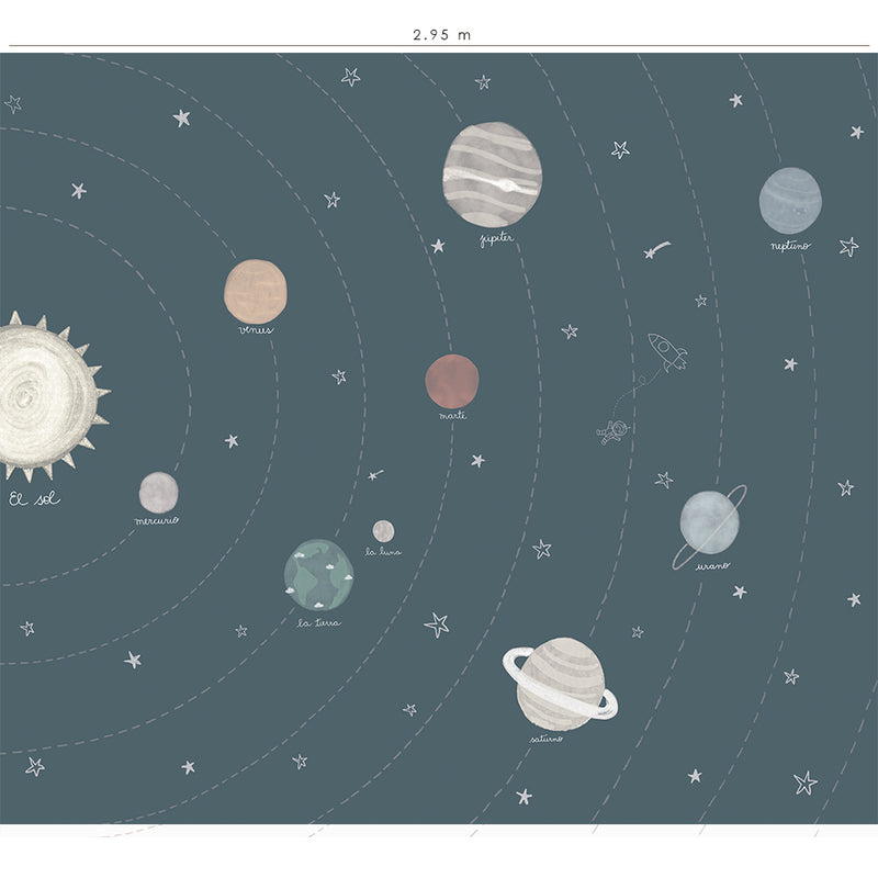 Mural con dibujo del sistema solar