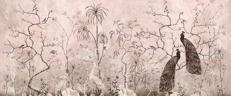 Mural de papel pintado garza y pavo para decoración exótica
