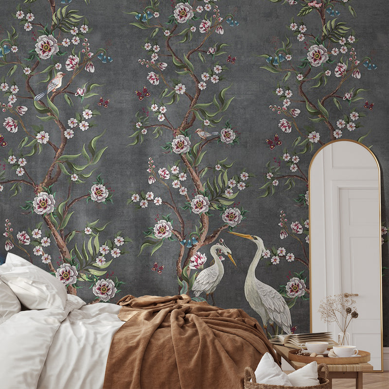 Mural de pared con dibujo de flores para decoración del dormitorio