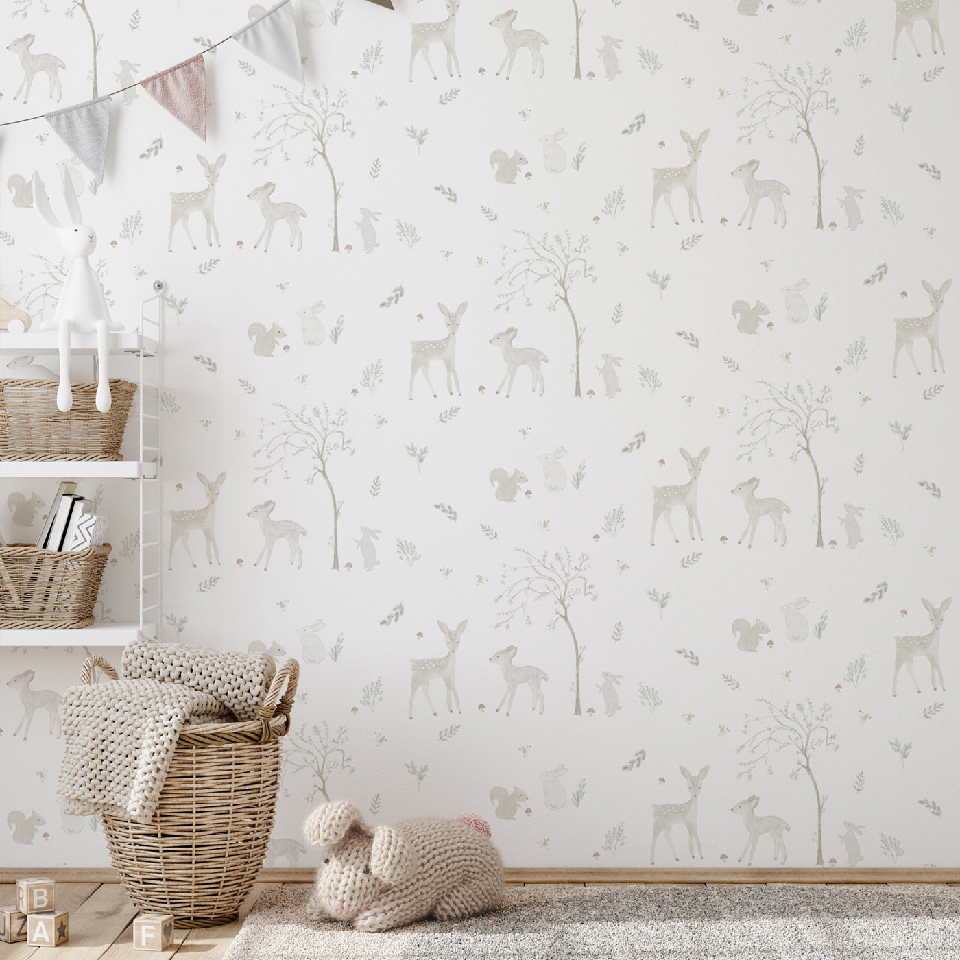 Papel pintado Infantil Bambi y conejos para habitación del bebé