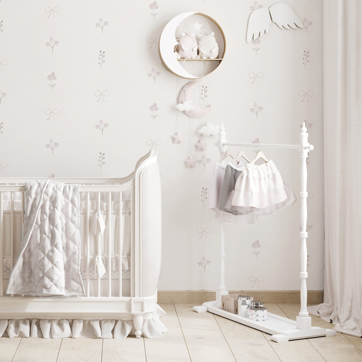 Papel pintado lazos rosa para decorar cuartos de niñas