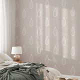 Papel pintado con dibujos de estampa paisley o cashmere para decoración de dormitorios en tonos neutros